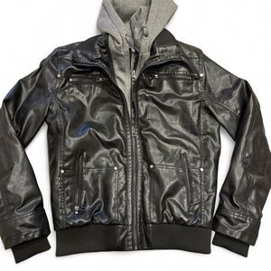 Men's Black Bomber Jacket with Gray Hoodie